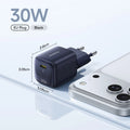 Baseus 30W GaN USB-C Fast Charger PD3.0 QC3.0 for iPhone GaN Wall Charger Qst EU Plug Black