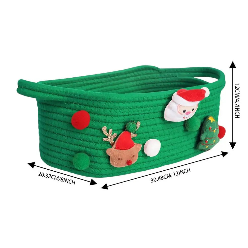 Cotton Rope Woven Storage Basket with Handles | Christmas Bin Woven Storage Basket Qme Green