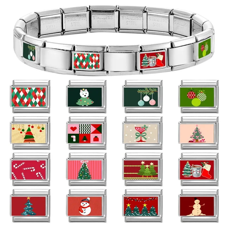 Christmas Italian Charm Links – Xmas Lights, Trees & Candy Cane Italian Charm Links Qme