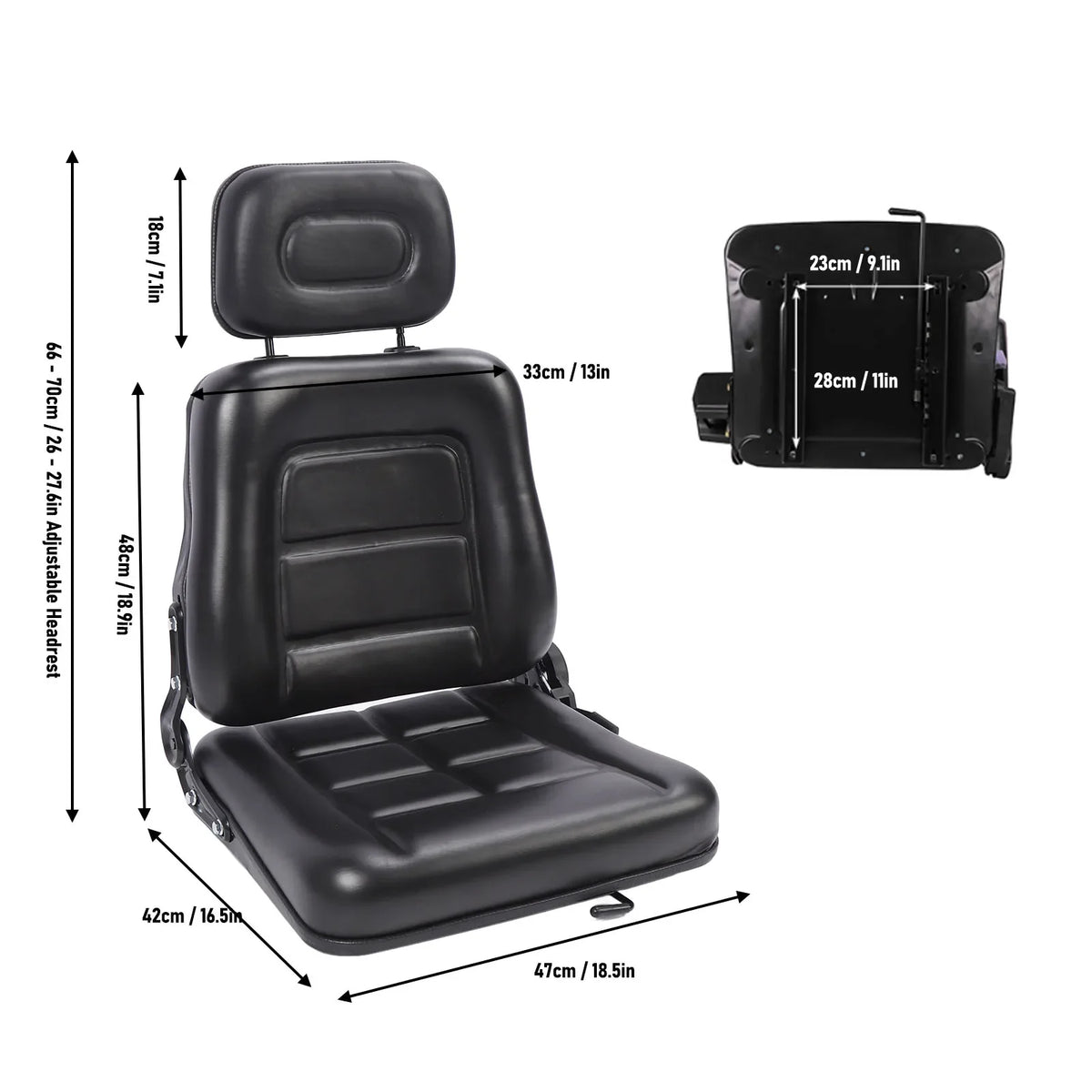 Ergonomic Forklift & Mower Seat | Slide Rail, PVC Leather Heavy Equipment Seat Qme