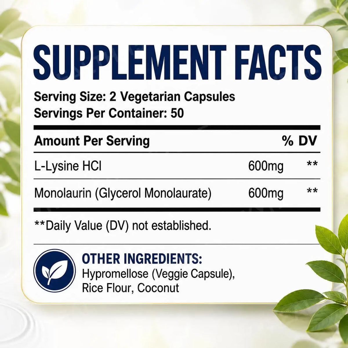 L-Lysine HCl & Monolaurin 1:1 Capsules – 600mg, 100 Count Amino Acid Supplement Qst