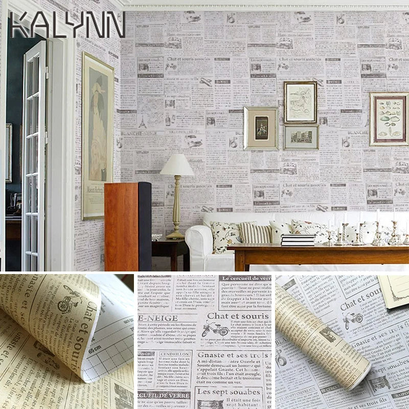 Old Newspaper Self-Adhesive Wallpaper 10m PVC Contact Paper Self-Adhesive Wallpaper Qme