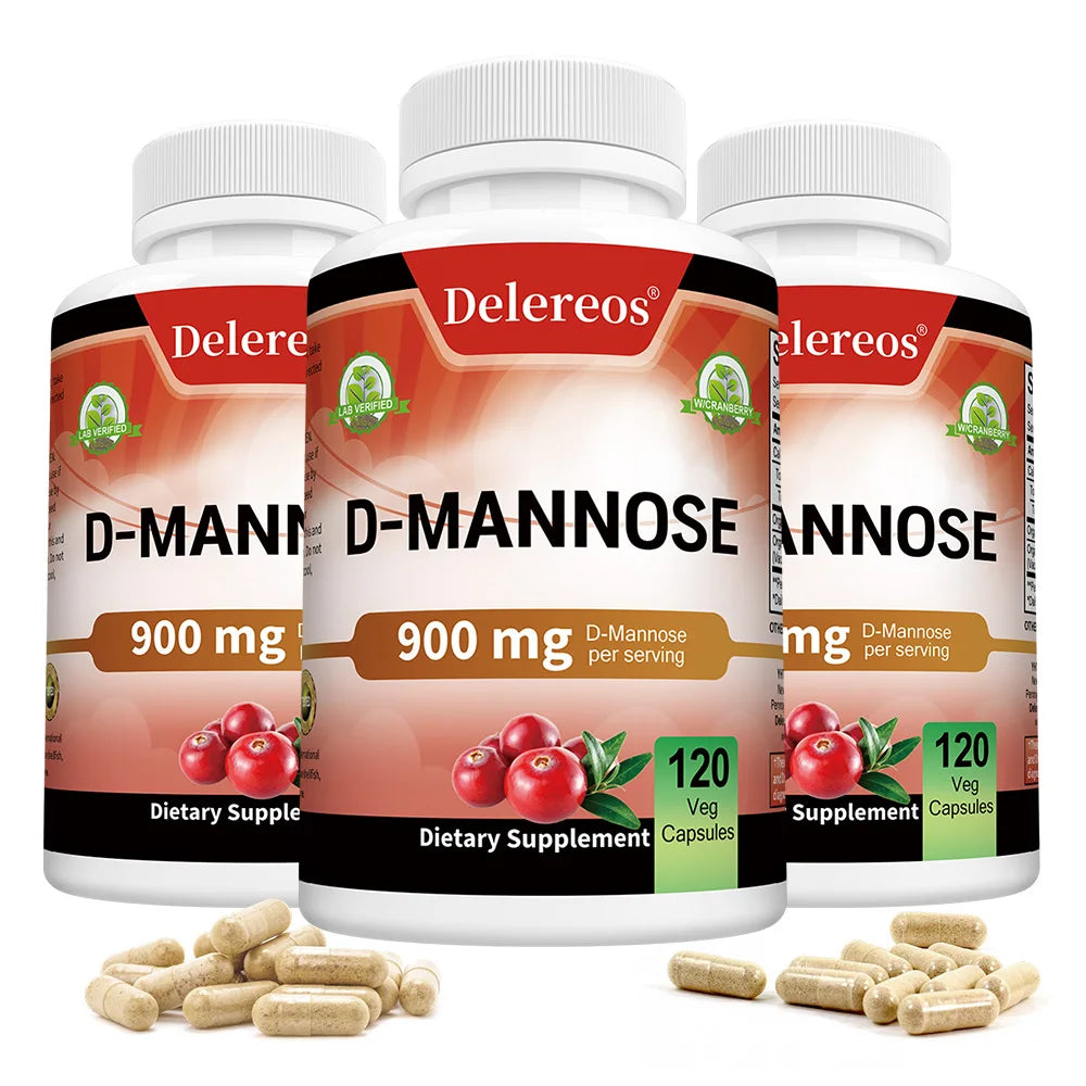 Organic D-Mannose 900mg + Cranberry – 120 Vegan Capsules Dietary Supplement Qst 120 count-3 bottle