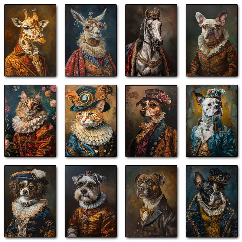 Vintage Royal Animal Pet Portrait Canvas Wall Art Print Canvas Wall Art Qst