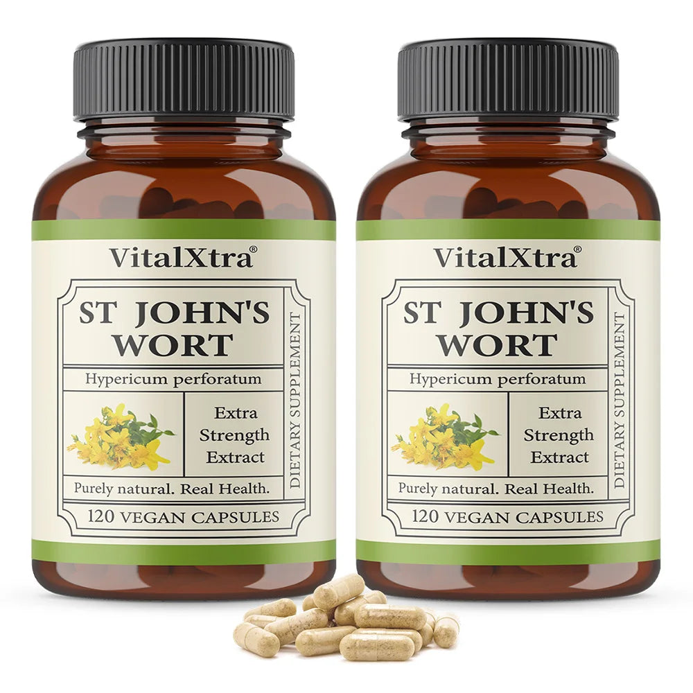 VitalXtra St. John's Wort 300mg Capsules | Hypericum Perforatum Herbal Supplement Qst 120 count-2 bottle