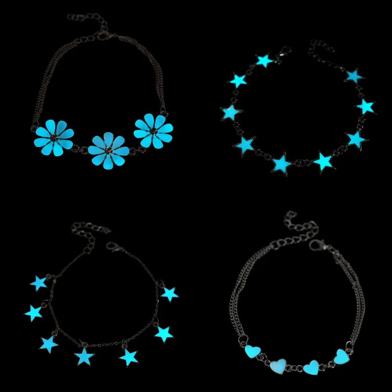 Glow in the Dark Bracelet – Heart Star Flower Fluorescent Glow Bracelet Qme