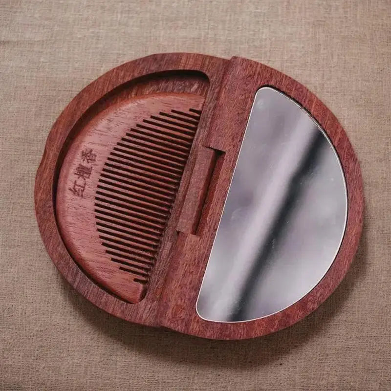 Red Sandalwood 2-in-1 Folding Comb & Mirror Compact Folding Comb Mirror Qme