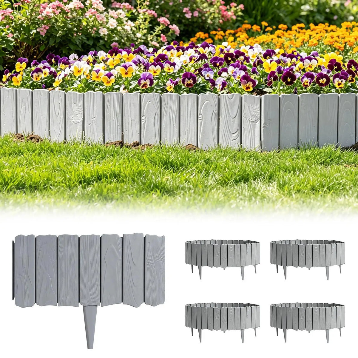 10-Piece Decorative Garden Fence Landscape Edging Border – Grey Garden Edging Border Qme