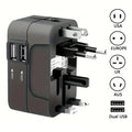 Universal Travel Adapter Dual USB & Type-C | 150+ Countries Travel Power Adapter Qme Black 2USB