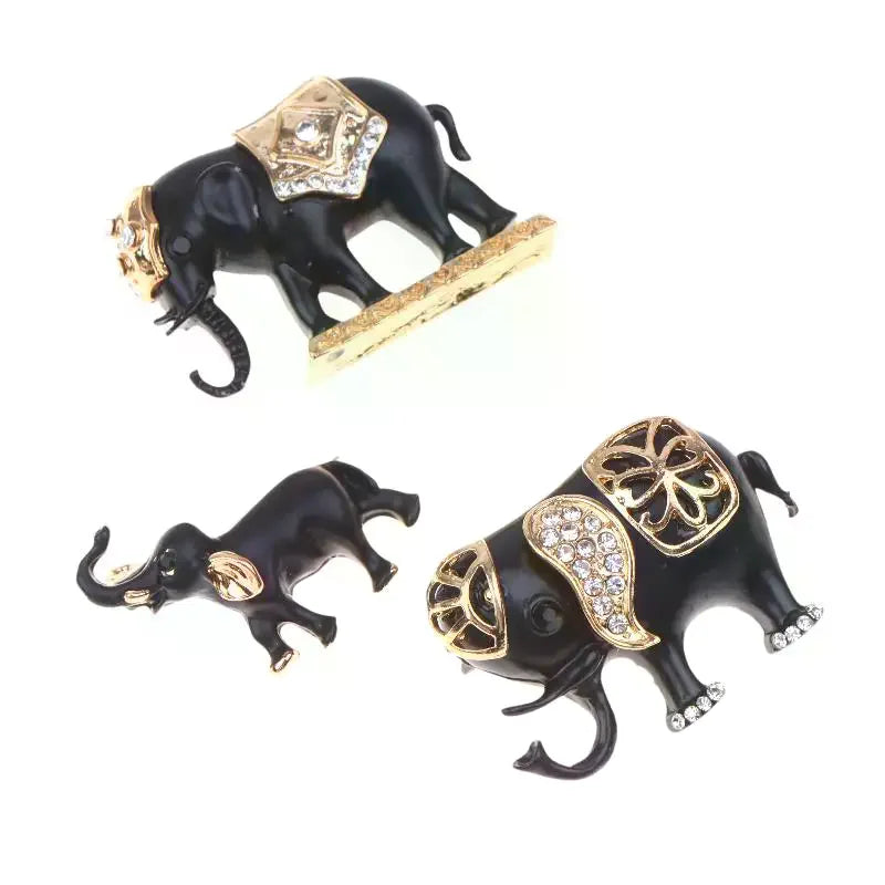 Black Gold Elephant Brooch – Rhinestone Enamel Lapel Pin Lapel Pin Brooch Qme