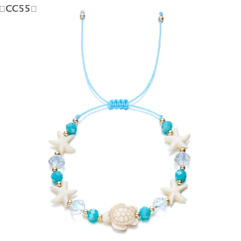Boho Starfish Shell Beaded Bracelet – Handmade Beach Jewelry Charm Bracelet Qst