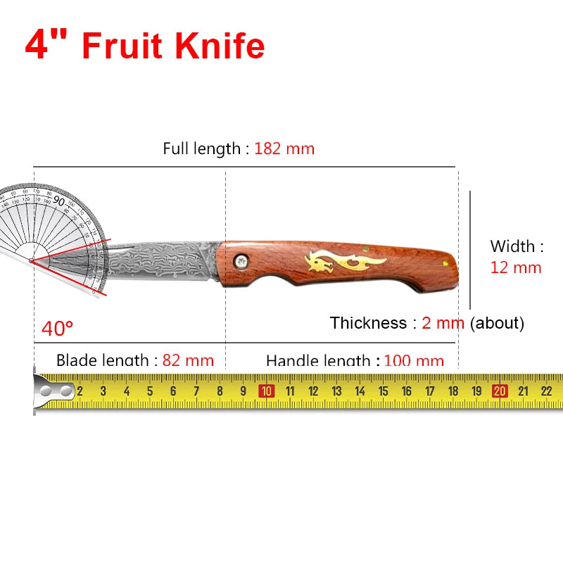 Damascus Steel Folding Boning Knife – Wood Handle, 8.2" Blade Folding Kitchen Knife Qst
