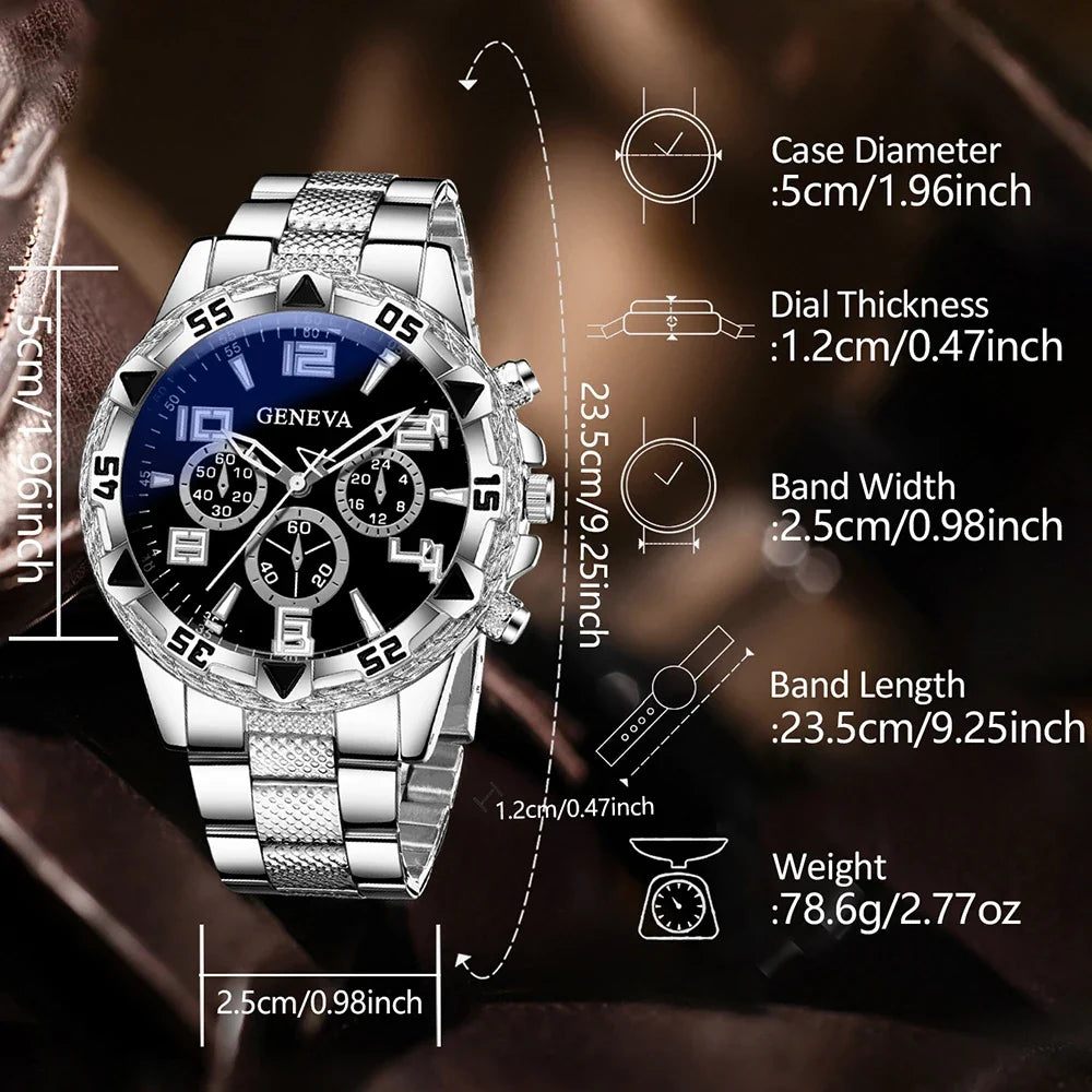 Hip Hop Iced Rhinestone Geneva Watch & Bracelet Set for Men Watch & Bracelet Set Qme