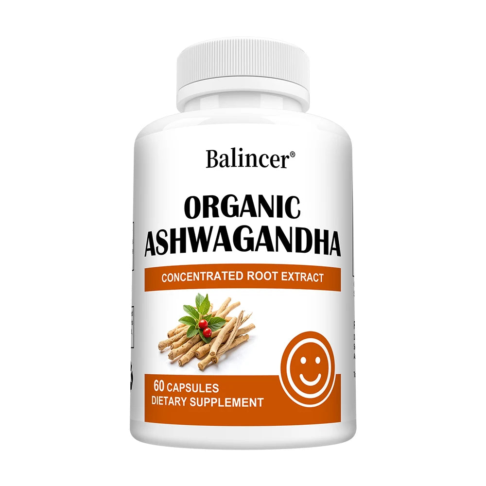Organic Ashwagandha Capsules with Black Pepper – Vegan Herbal Supplement Qst 60 count-1 bottle