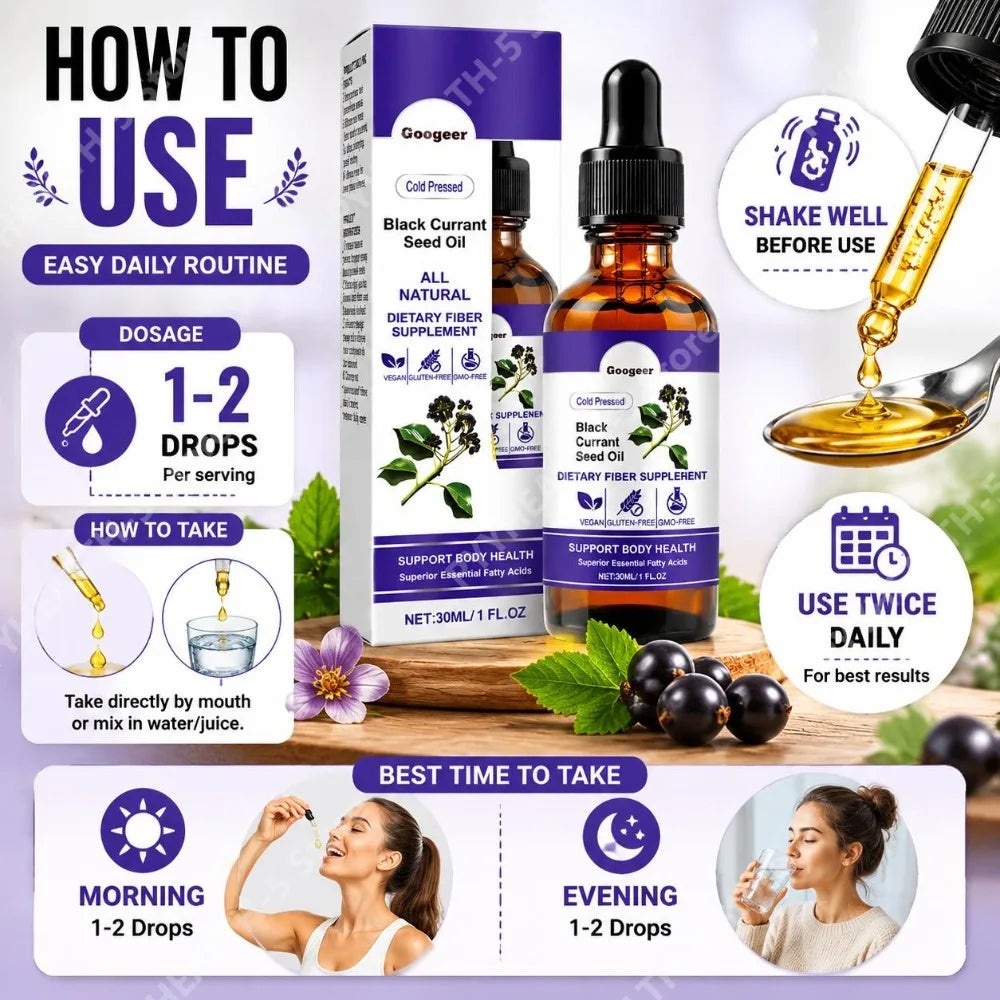 Black Currant Seed Oil Drops 30ml – Herbal Fatty Acid Supplement Herbal Liquid Supplement Qst
