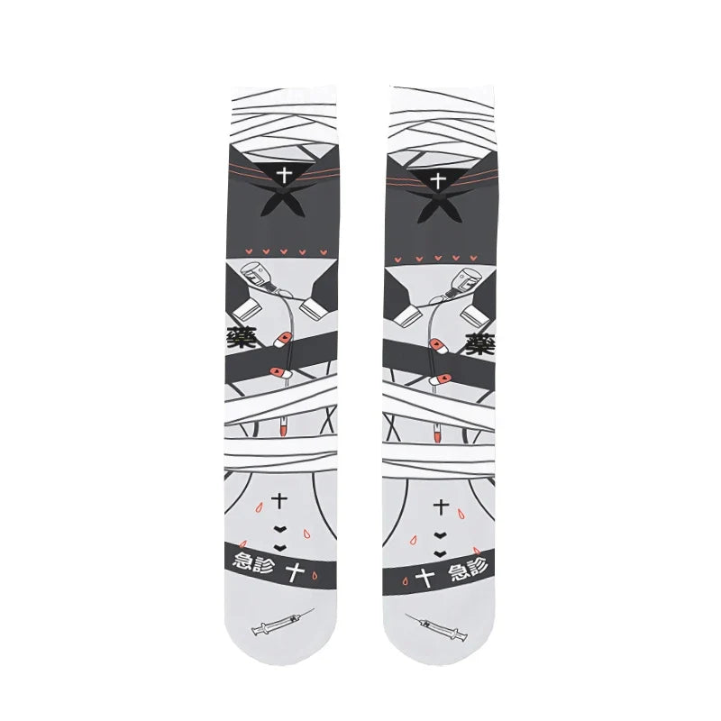 Women's Anime Cartoon Print Mid-Tube Stockings – 6 Colors Printed Calf Stockings Qme style1 One Size
