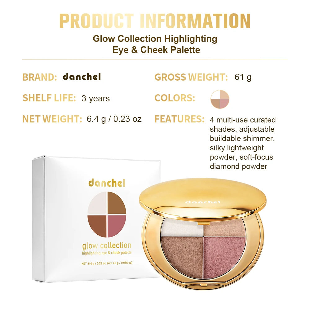Danchel 4-Color Eye & Cheek Palette – Highlight Contour Shimmer Eye & Cheek Palette Qst