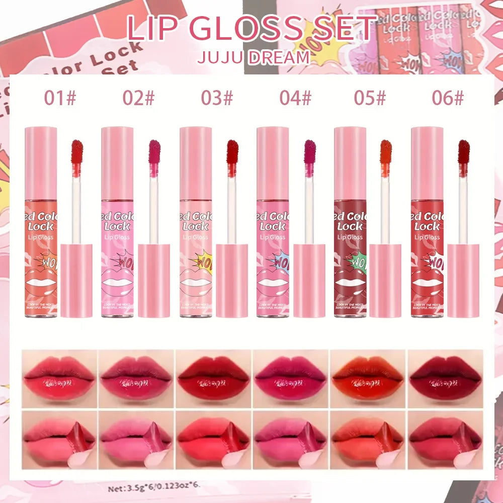 Matte Lip Gloss Set – 6 Silky Shades, Long-Lasting Matte Lip Gloss Set Qme Dream Pout Lip Colle
