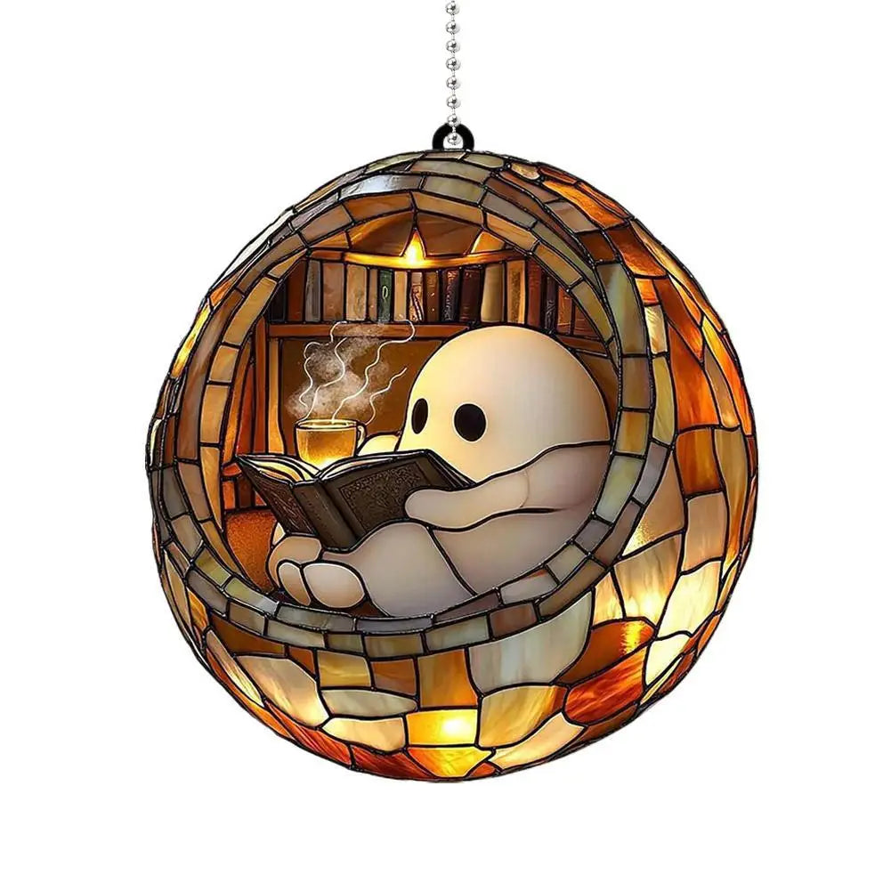 Halloween Ghost Reading Book Acrylic Suncatcher Hanging Decor Halloween Suncatcher Qme E