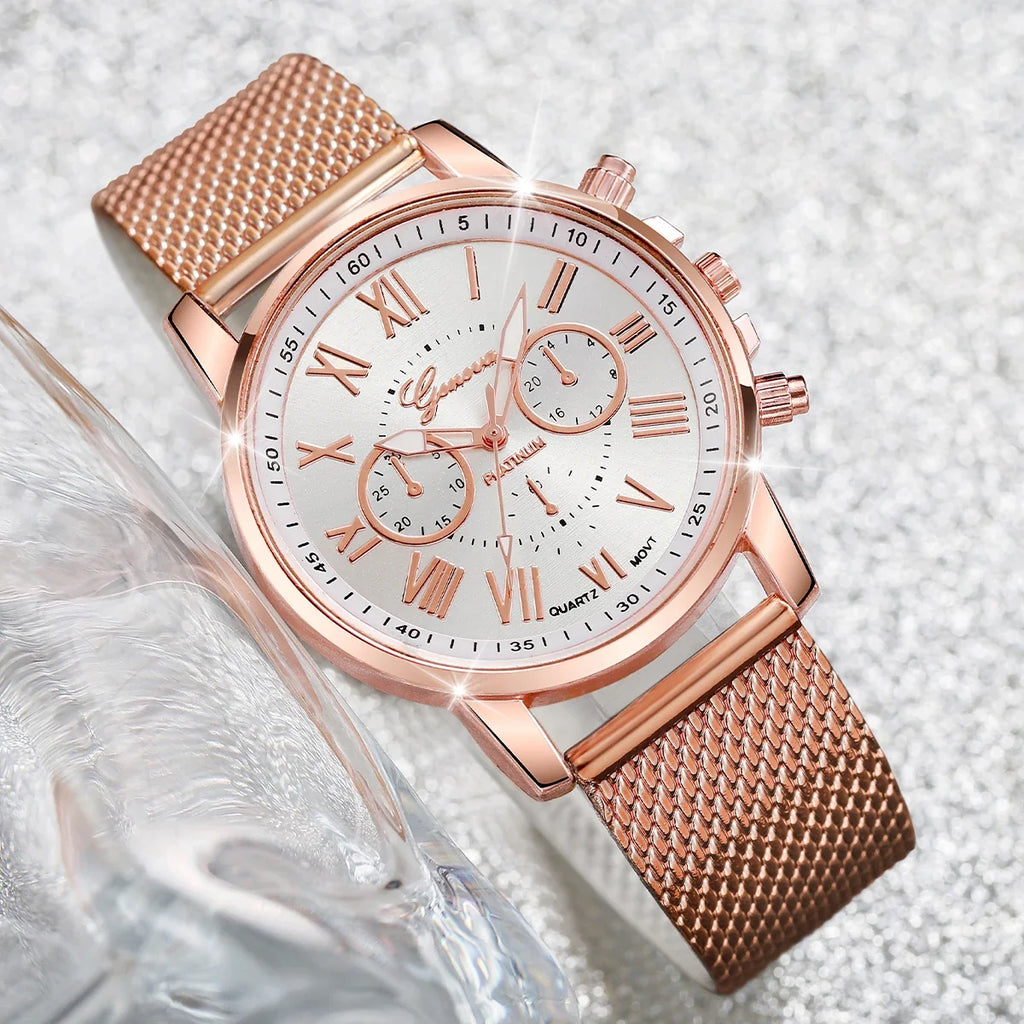 Women's 2-Piece Analog Quartz Watch & Bracelet Set – Plastic Band Watch & Bracelet Set Qme