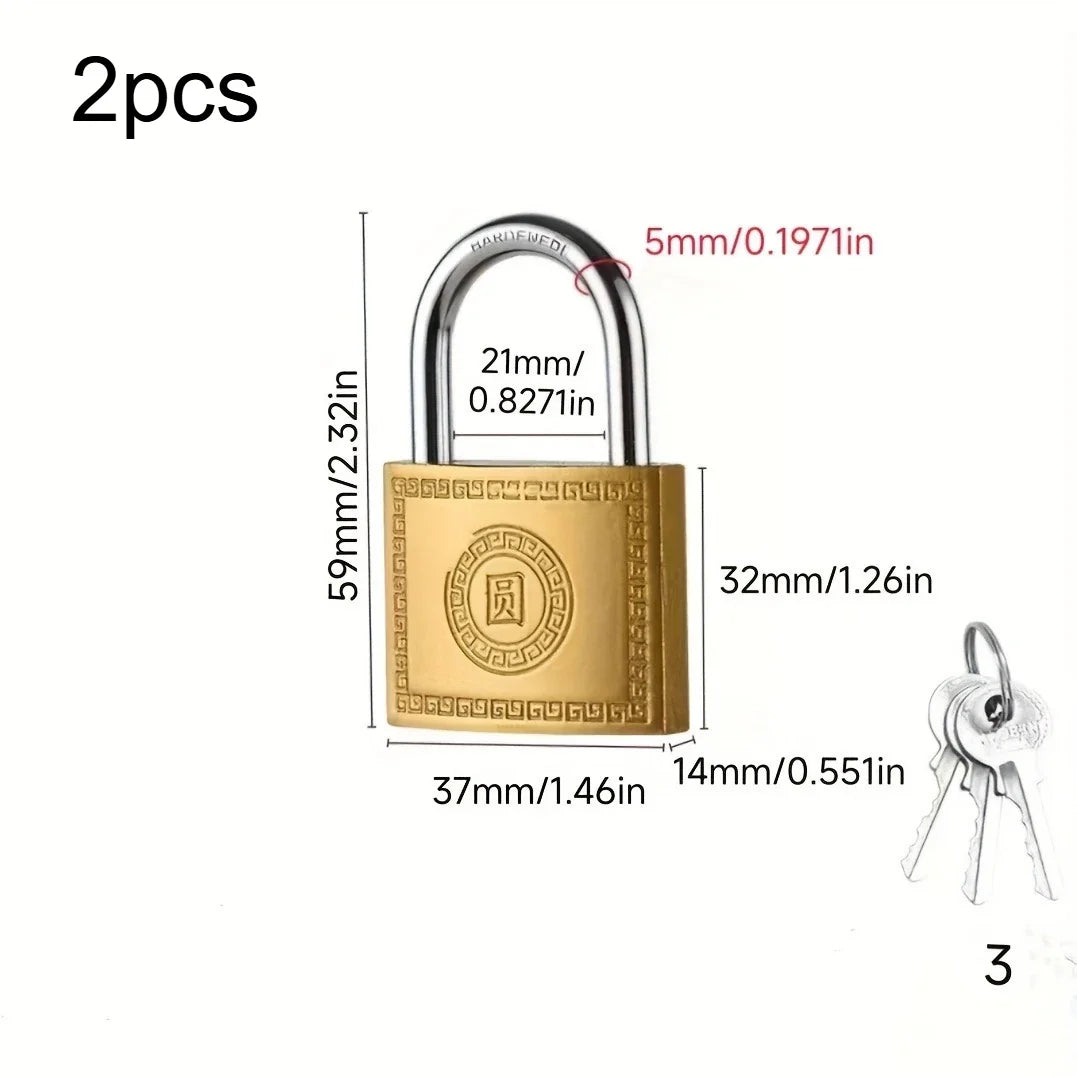 Vintage Brass Padlock Heavy Duty Lock with 2 Keys | Anti-Rust Brass Padlock Qme 37mm-2pcs