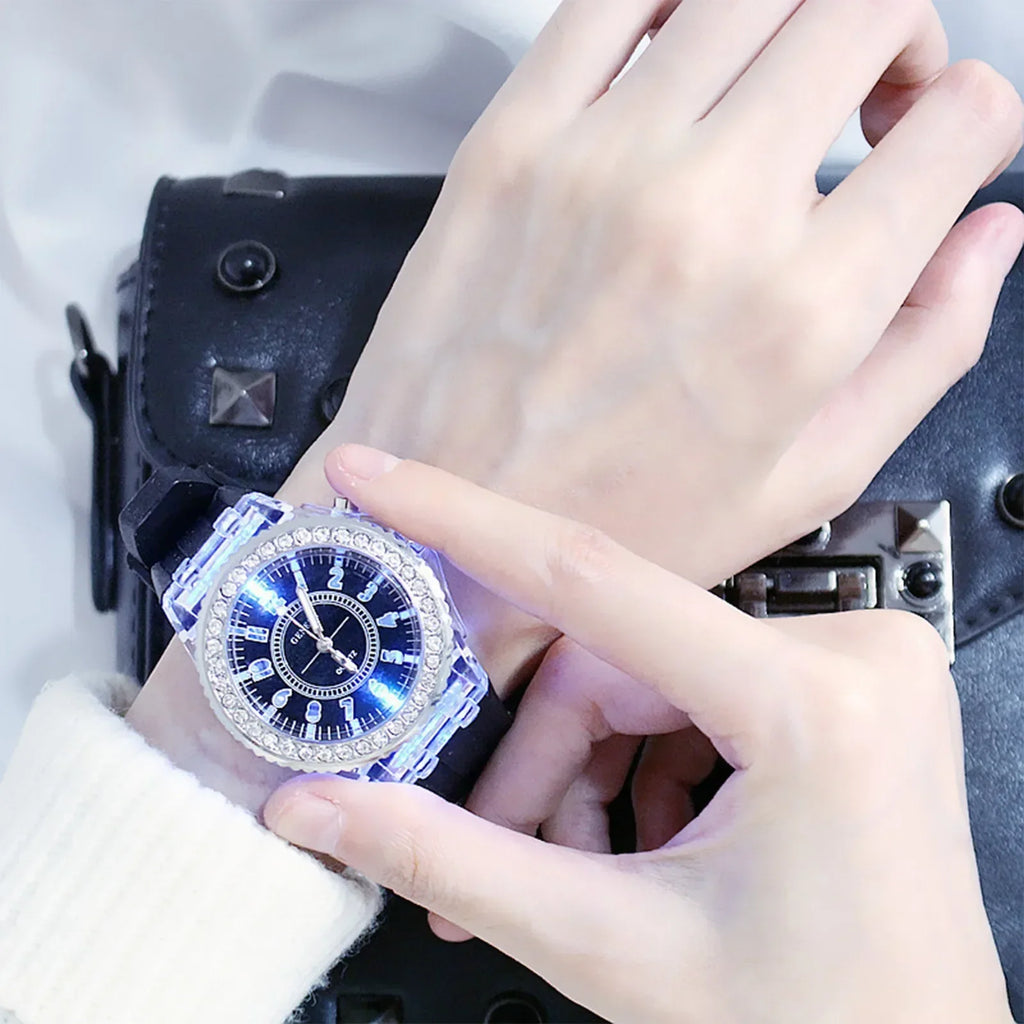 Luminous Colorful LED Watch for Students – 12 Colors LED Wristwatch Qme