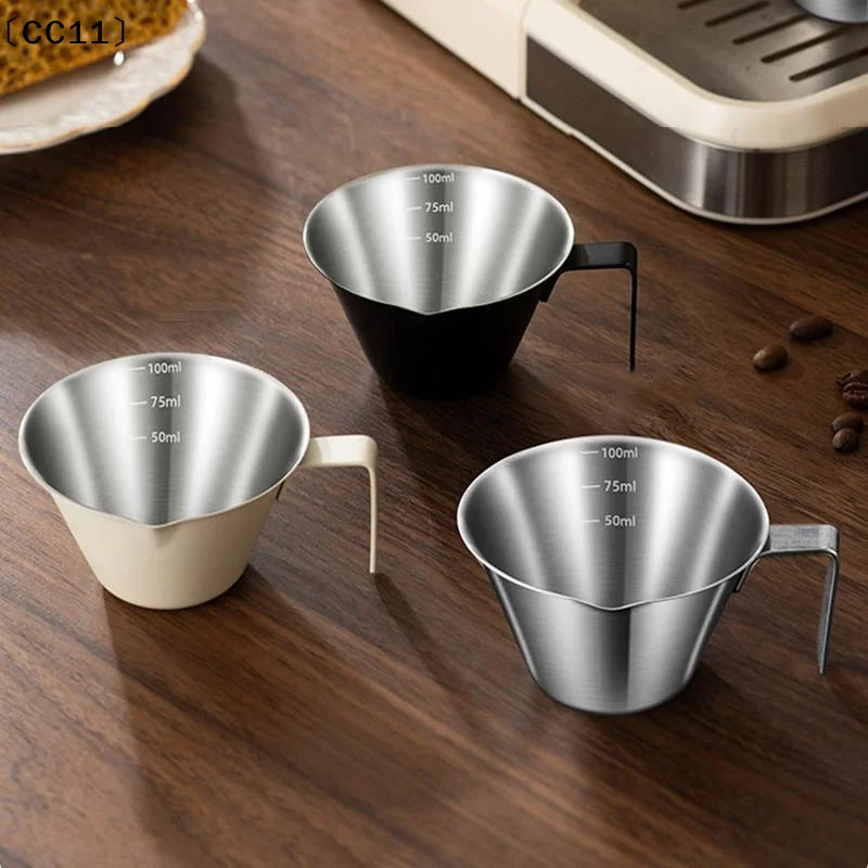 Stainless Steel Espresso Measuring Cup with Scale & Milk Spoon Espresso Measuring Cup Qme