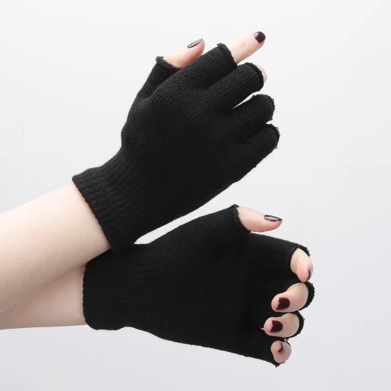 Unisex Fingerless Gloves – Half Finger Knit Cotton Warmers Fingerless Gloves Qme