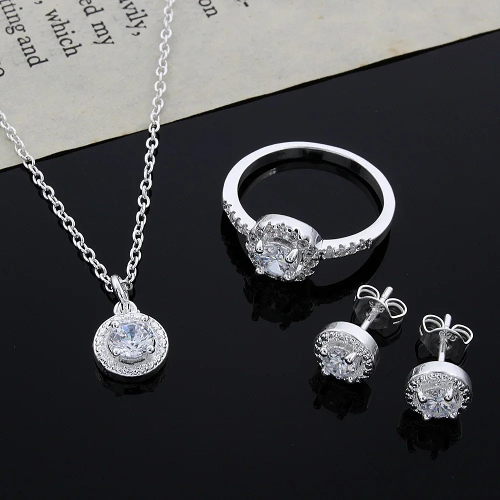 Bridal CZ Necklace Earrings & Ring Set – 925 Sterling Silver Bridal Jewelry Set Qme Default Title