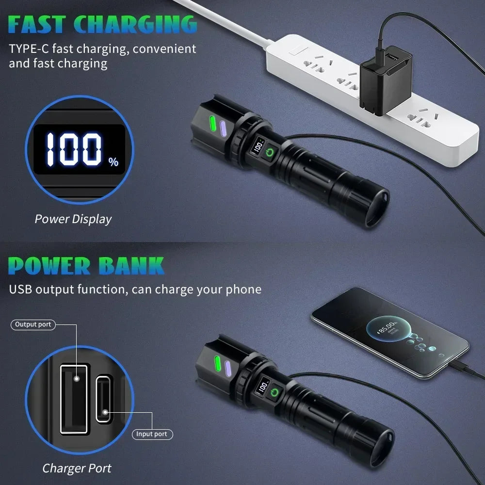 Ultra Powerful 30W LED Zoom Flashlight – USB-C Rechargeable LED Zoom Flashlight Qst