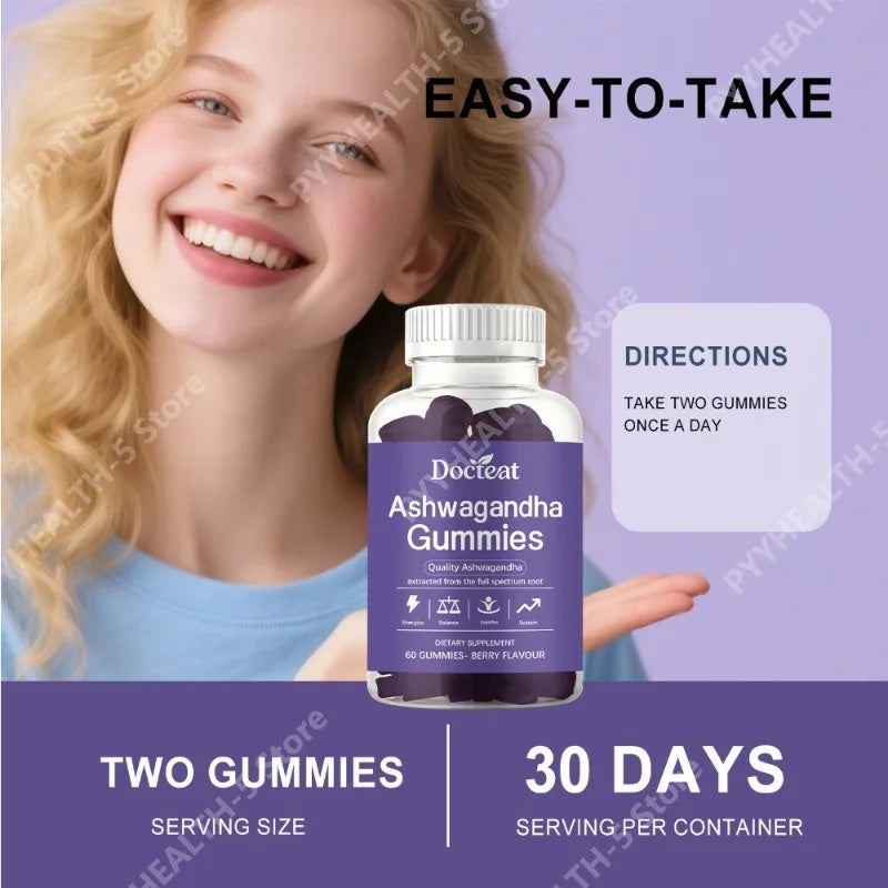 Ashwagandha Gummies 60ct – Rhodiola, Ginseng & Cordyceps Wellness Gummies Qst