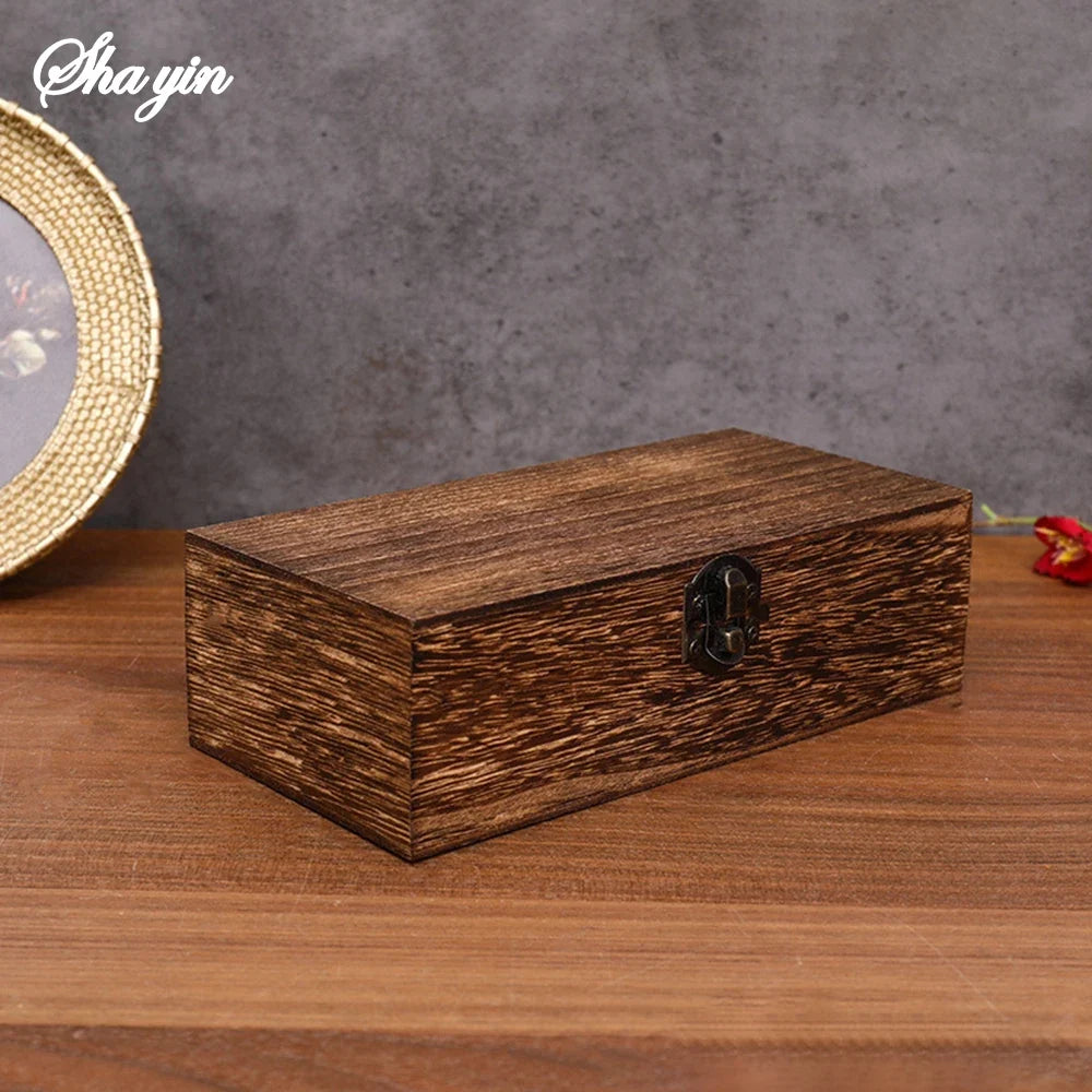 Rectangular Wooden Storage Box | Colored Wood Gift Box Wooden Storage Box Qme Dark color