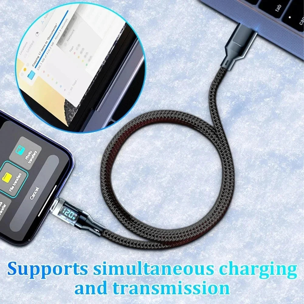 120W USB-C Fast Charging Cable with LED Digital Display USB-C Charging Cable Qme