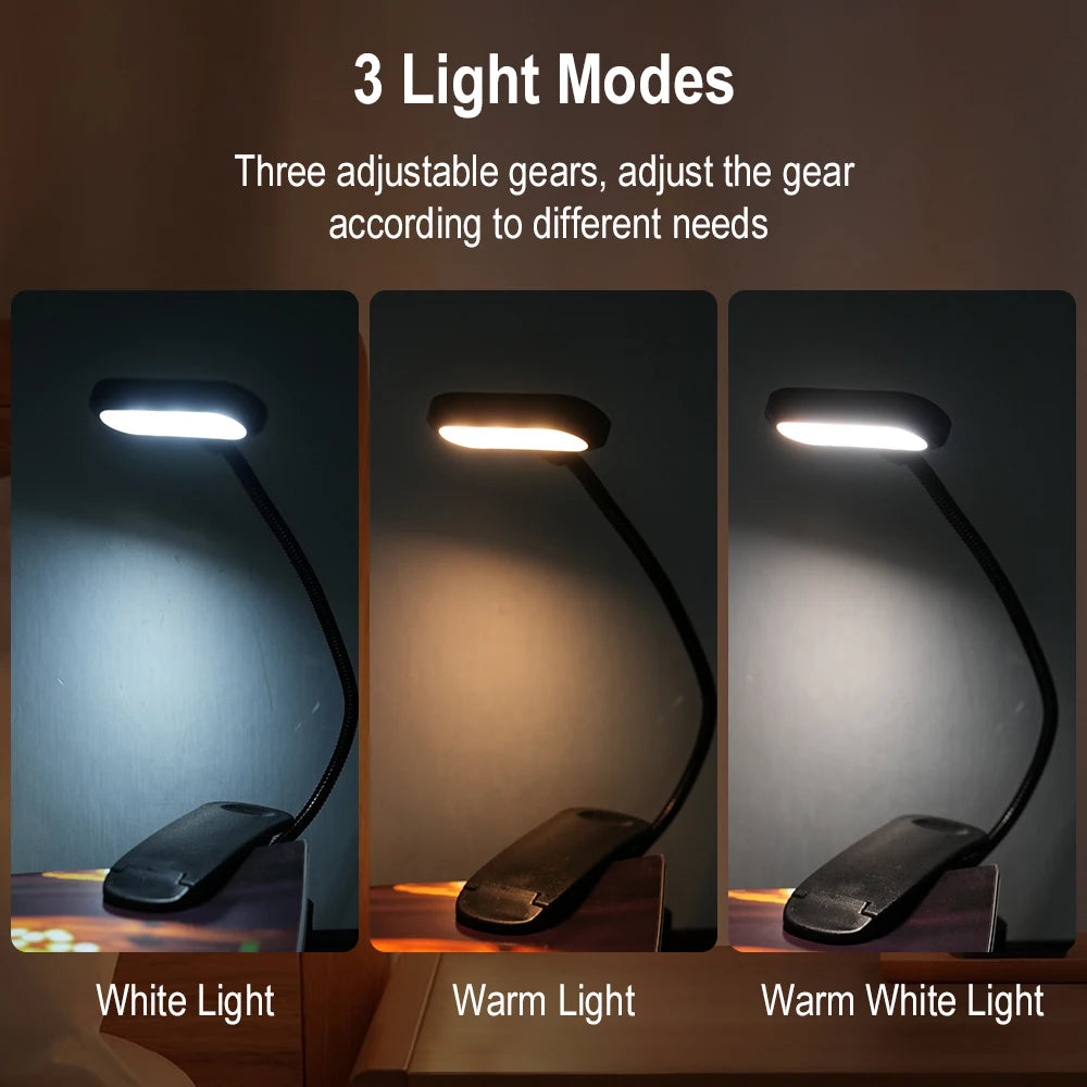 BORUIT Rechargeable Clip Book Light – 6 LED Warm & Cool Clip Reading Lamp Qst