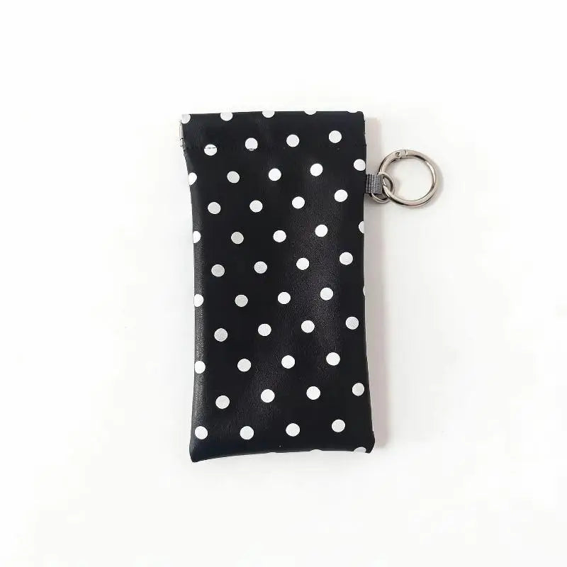 Polka Dot Eyeglass Pouch with Keychain – PU Leather Soft Case Eyeglass Pouch Case Qst Black