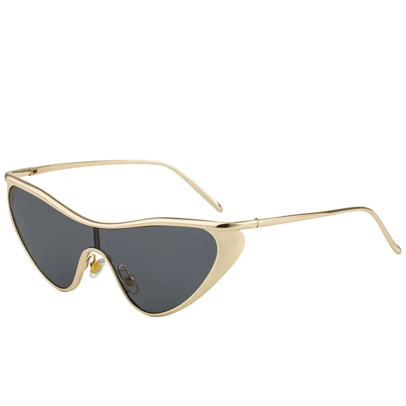 Vintage Cat Eye Sunglasses Women Y2K Punk UV400 Shield Cat Eye Sunglasses Qme Gold Gray