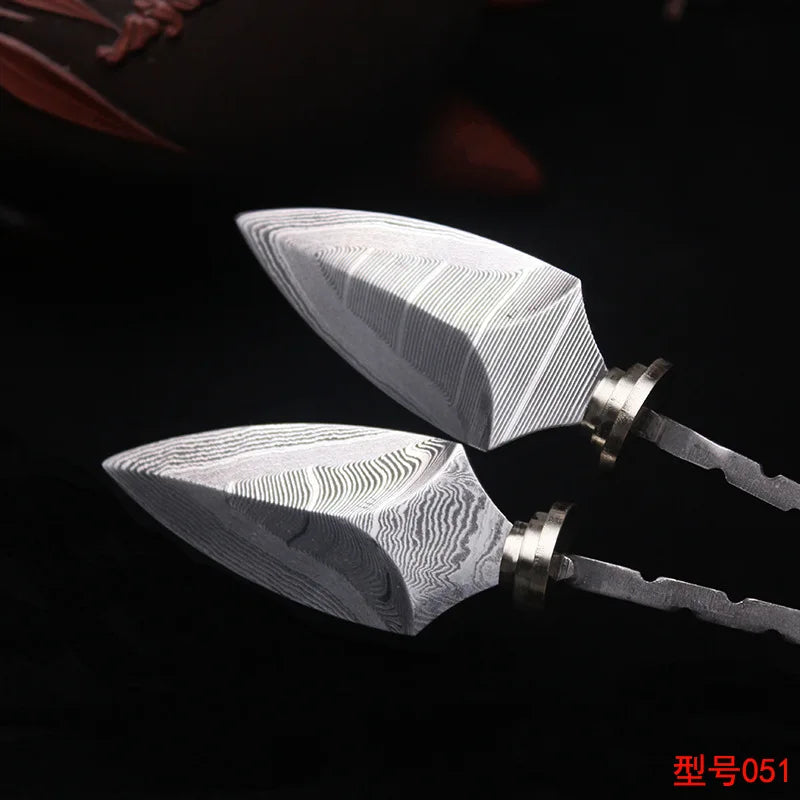 Damascus Steel Pu'er Tea Knife Blank – DIY High Carbon Tea Knife Blank Qst