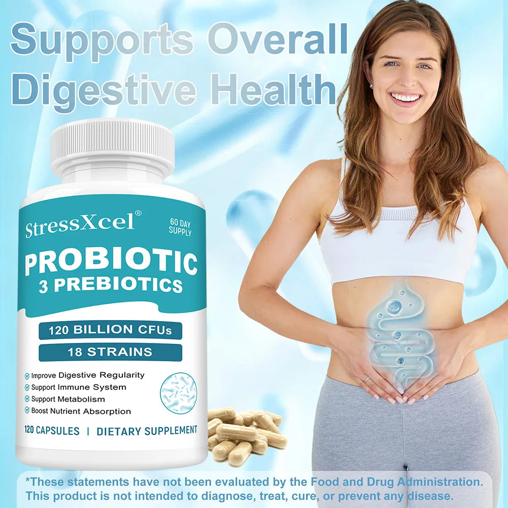 STRESSXCEL Probiotics & Prebiotics Capsules | Gut & Immune Support Probiotic Supplement Qst