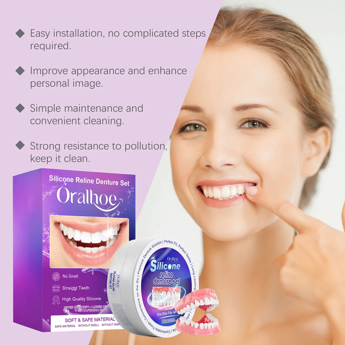 Oralhoe Silicone Temporary Denture Set – Natural Smile Kit Temporary Denture Set Qst