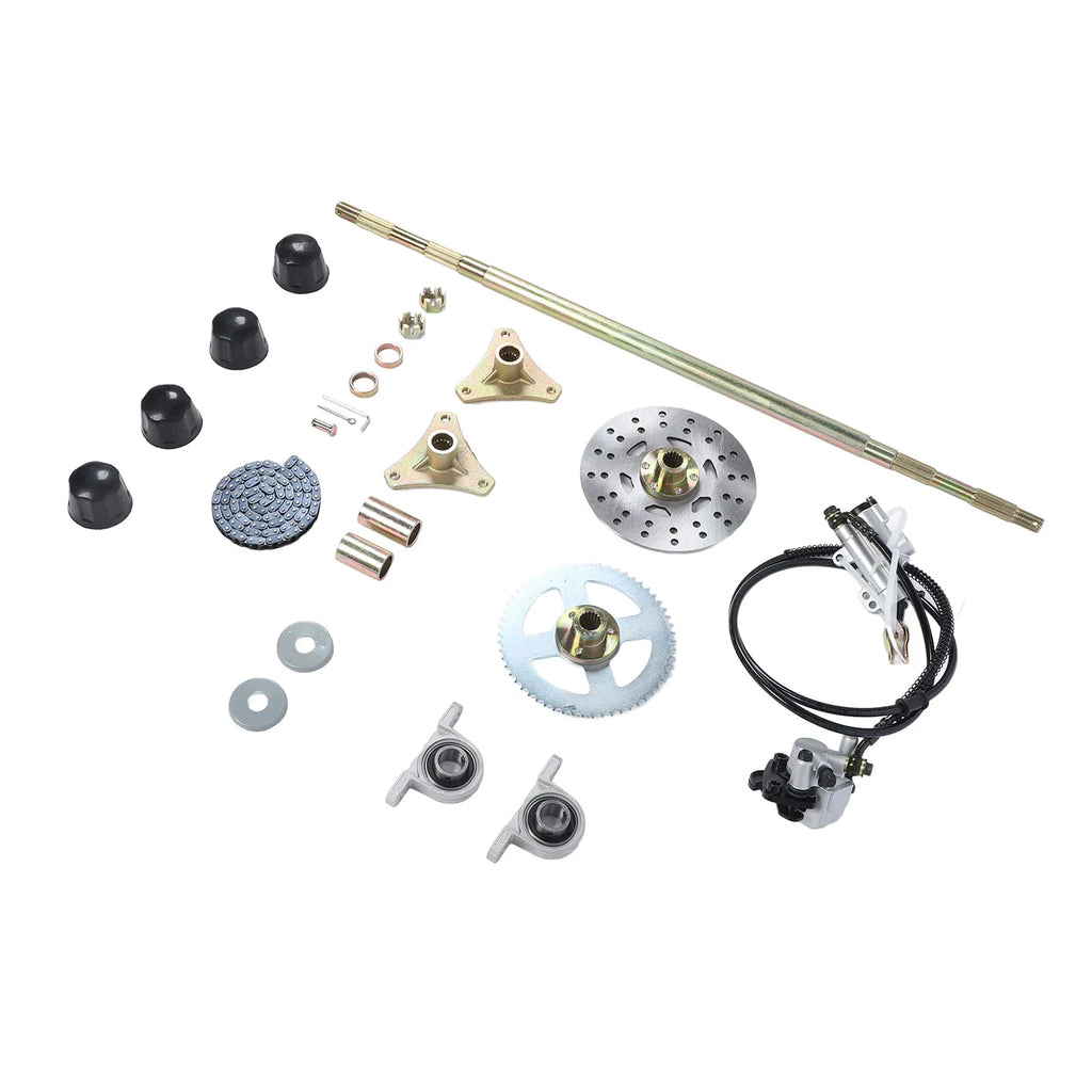 Go Kart 29in Rear Axle Assembly Kit – Chain, Sprocket & Brake Go Kart Axle Kit Qme