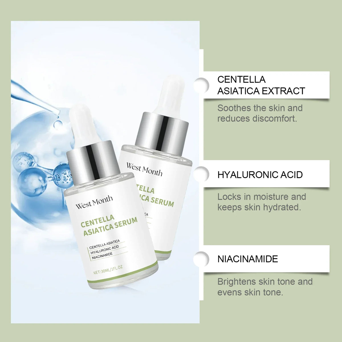 Centella Asiatica Brightening Hydrating Facial Serum Facial Serum Qme