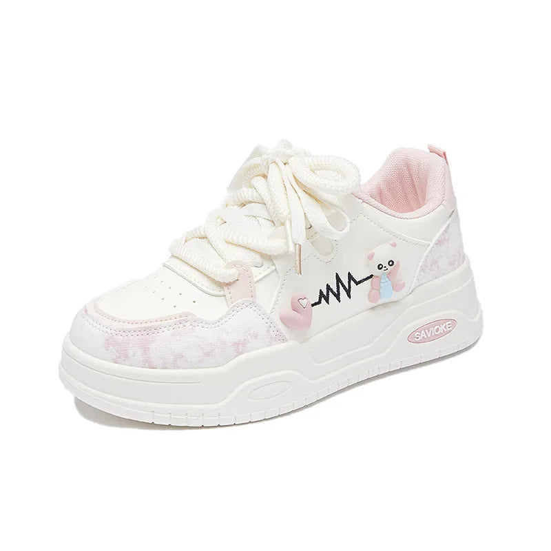 Women's White Lace-Up Height Increasing Casual Sports Shoes Women's Casual Sneakers Qst