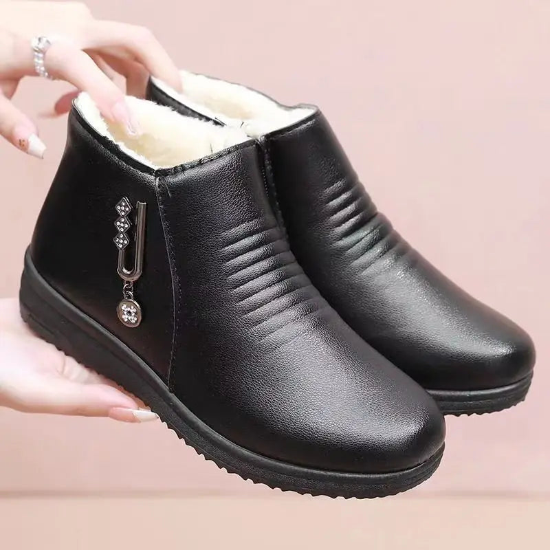 Women's Plush-Lined Platform Ankle Boots | Winter Snow Boots Women's Ankle Boots Qst WC-282 Black CN36 (Foot 23cm) CN