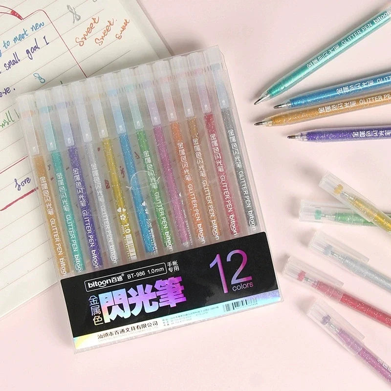 Metallic Glitter Gel Pens – Scrapbook, Journal & DIY Art Set Glitter Gel Pen Set Qme 12 colors