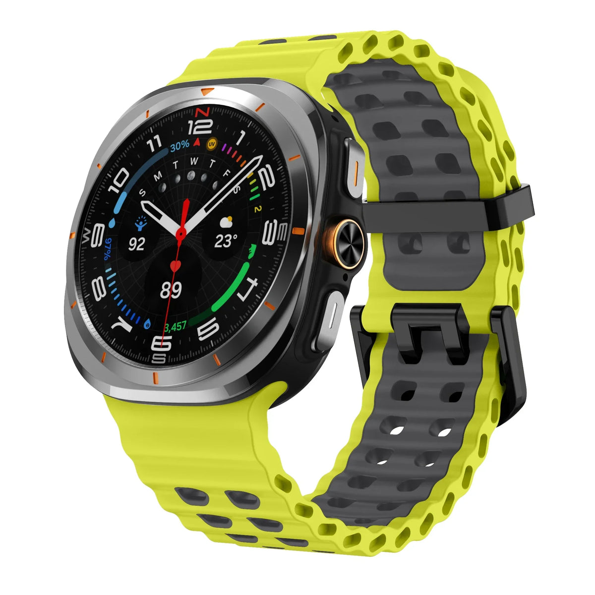 Two-Tone Silicone Sports Band – Samsung Galaxy Watch Ultra Silicone Watch Band Qme Lime GrayB Galaxy Watch Ultra