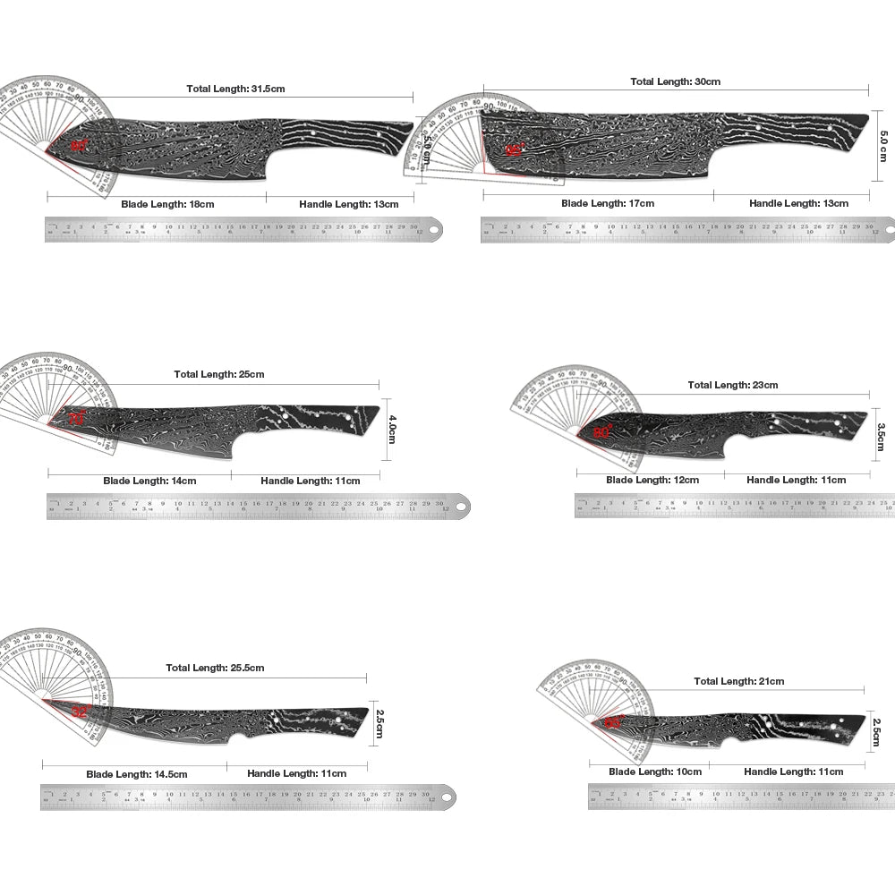 XITUO Damascus Steel Knife Blank Set – Santoku Nakiri 1-6PCS Damascus Knife Blank Set Qst