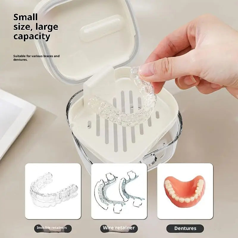 2-in-1 Denture Retainer Case with Mirror & Cleaning Brush Retainer Storage Case Qst
