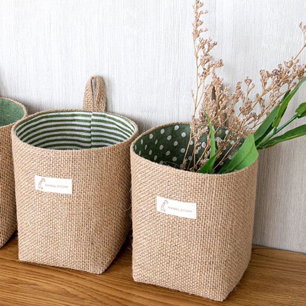 Nordic Hanging Wall Pocket Storage Basket – Cotton Linen Wall Storage Basket Qme