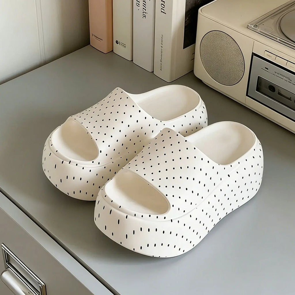 Women's Polka Dot Platform Slides – Thick EVA Sole Slippers Platform Slides Qst White 37-38