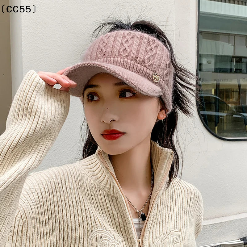 Women's Hollow Knit Top Hat – Warm Ear Protection Beanie Knitted Winter Hat Qst